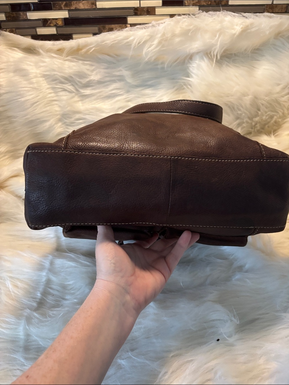 Fossil Brown Leather Multi-Pocket Shoulder Bag - Picture 5 of 9